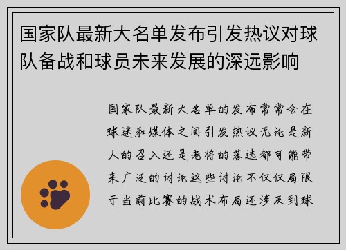 国家队最新大名单发布引发热议对球队备战和球员未来发展的深远影响 国家队最新大名单发布引发热议对球队备战和球员未来发展的深远影响